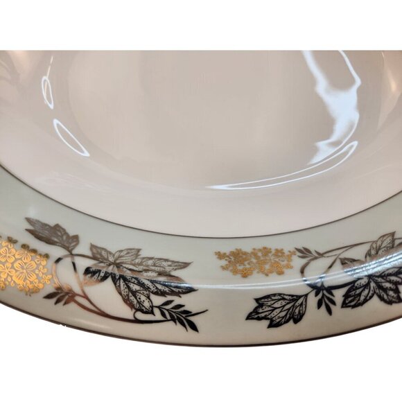 Noritake China Silvine 5487 Large Serving Platter Green Gold Flowers Silver Trim - Picture 5 of 13